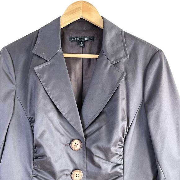 Lafayette 148 New York Satin Ruched Blazer‎ Wooden Button Front Jacket Brown, 10 - Picture 2 of 10